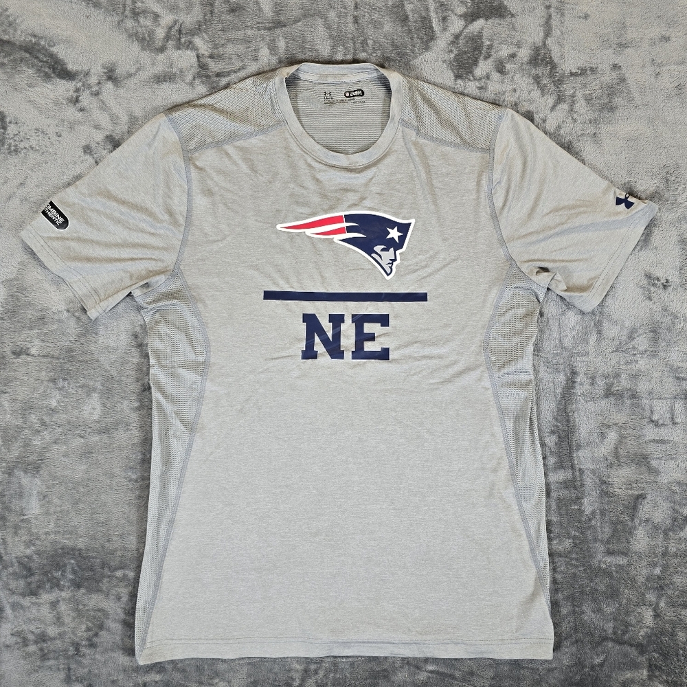 Under Armour New England Patriots Gray Fitted Heatgear T-Shirt Sz Lrg Combine